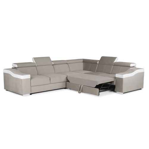 Canapé D'angle 6 Places En Velours Beige, Blanc