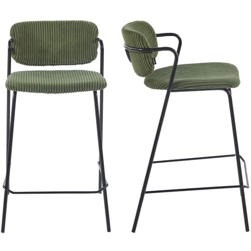 Lot De 2 Tabourets De Bar En Velours Côtelé Vert Kaki