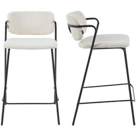 Lot De 2 Tabourets De Bar En Velours Côtelé Beige