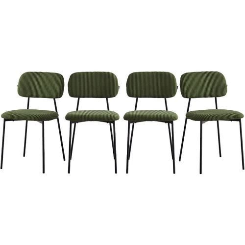 Lot De 4 Chaises En Velours Côtelé Vert Kaki