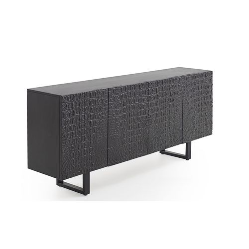 Buffet 4 Portes En Bois De Manguier Imitation Cuir De Crocodile Noir