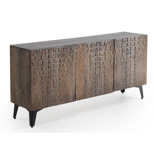 Buffet 3 Portes En Bois De Manguier Imitation Cuir Caïman Bronze