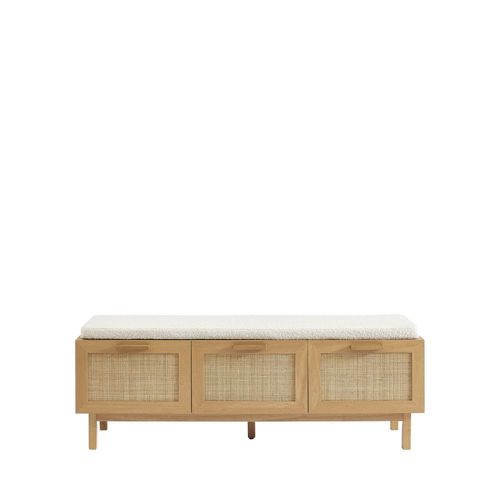 Banc D'entrée Avec Rangement À Chaussures En Bois Et Cannage L140cm -