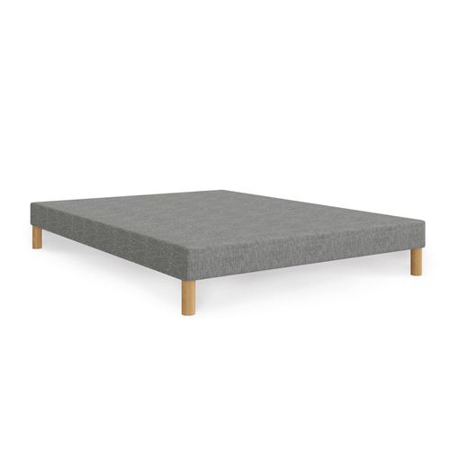 Sommier Tapissier 140x190 Tissu Gris Piètement En Bois