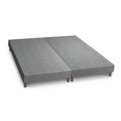 Sommier Tapissier Tissu Gris Piètement En Bois 2x 90x200 Cm