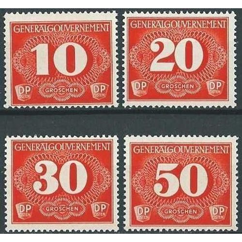 Pologne, Occupation Allemande 1940, Très Belle Série Complète Neuve** Luxe Timbres Taxe Yvert 1 À 4, Valeur En Groschen, Mention "Dp Osten" Pour Deutsche Post Osten.