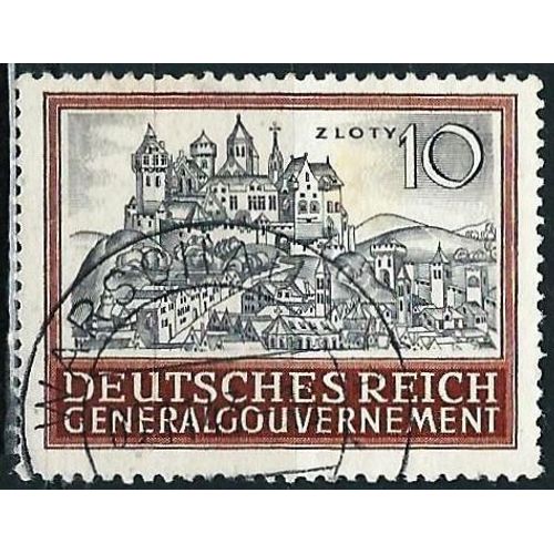 Pologne, Occupation Allemande 1943, Gouvernement Général - Beau Timbre Yvert 118, Reproduction D'une Gravure Ancienne, Ancien Château De Cracovie, Oblitéré, Tbe. -