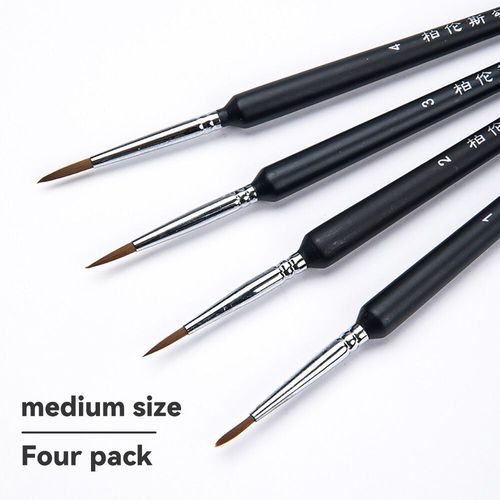 Pinceau de peinture à l'huile pour artistes,ligne de crochet l'inventaire,cheveux en nylon,tête de stylo multiforme,interconnexion gouache,pinceau peint à la main - Type Black Medium 4pcs A