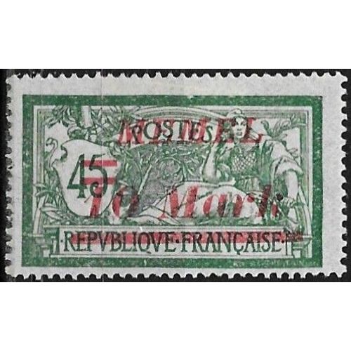 Lituanie, Enclave De Memel Sous Adm. Française 1922, Beau Timbre Neuf* Yvert 89, Type Merson 45c. Vert Et Bleu Gris Surchargé "Memel 10 Mark".