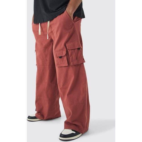 Grande Taille - Pantalon Cargo Baggy À Poches Multiples Homme - Marron - Xxxl, Marron