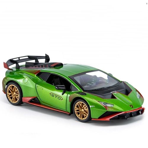 Vert Pas de case - Simulation de voiture de sport Lamborghini Motoracan STO, 1:24, Modèle en alliage métallique moulé sous pression, Son et lumière, Nervure arrière, Collection de jouets pour enfants, Cadeau