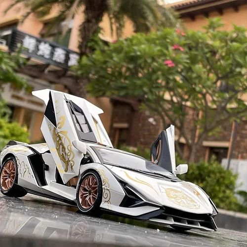 Blanc Pas de boîte - Modèle de voiture de simulation Lamborghini Sian pour enfants, 1:18, Style chinois, Alliage, Côtes arrière, Voiture de sport, Nuages de bon augure, Meilleur cadeau, F394