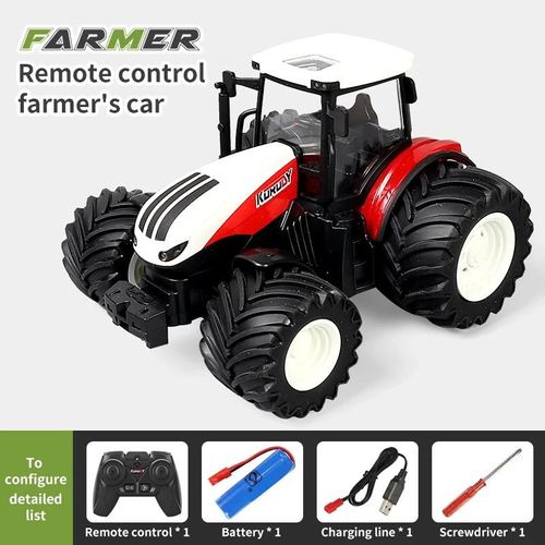 Roue Large Rouge - Tracteur Rc Remorque Avec Phare Led, 2.4ghz, Jouets Agricoles, Télécommande, Voiture, Camion, Simulateur Agricole Pour Enfants, Cadeau Pour Garçon, 1/24