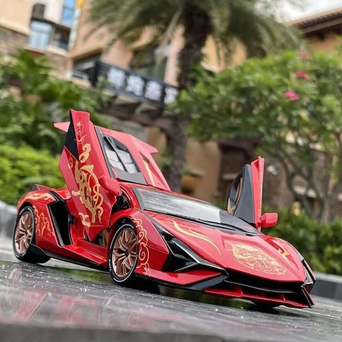 Rouge Pas de boîte - Modèle de voiture de simulation Lamborghini Sian pour enfants, 1:18, Style chinois, Alliage, Côtes arrière, Voiture de sport, Nuages de bon augure, Meilleur cadeau, F394