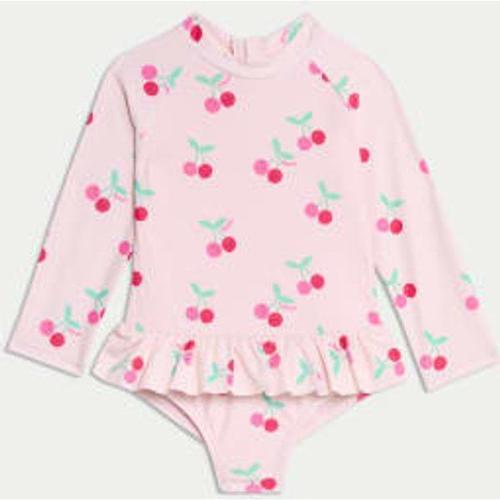 Maillot De Bain À Manches Longues Avec Motif Cerise Et Volants (Jusqu'au 6 Ans) - Multicolore