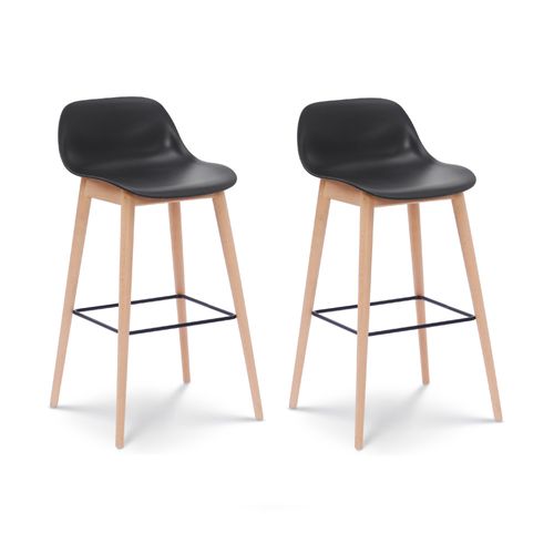Kosmi - Lot De 2 Tabourets De Bar Noirs Style Scandinave Avec Pieds En Bois Naturel - Hauteur 66 Cm