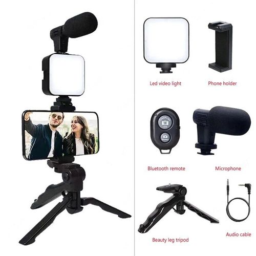 Smartphone Vzonkit Avec Trépied,Support De Téléphone,Mini Microphone,Lumière De Remplissage Led,Démarreur Pour Tiktok,Diffusion En Direct,Vidéo Prometteuse - Type Black #D