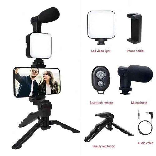 Inram-Smartphone Vzonkit Avec Trépied,Support De Téléphone,Mini Microphone,Lumière De Remplissage Led,Démarreur Pour Tiktok Live Stream Video - Type Black