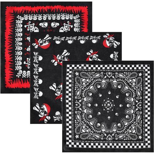 Ensemble Bandana Pirate 3 Pièces, Bandana Décontracté Respirant En Pur Coton, Écharpe Crâne, Unisexe, Accessoires De Moto