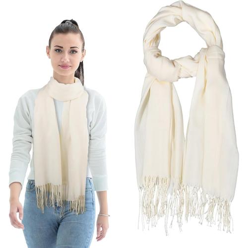 Écharpe Crème Pour Femme - Écharpe D'hiver Pour Femme - Foulards Chauds Avec Pompons - Pour Mère, Épouse, Petite Amie, Crème, L