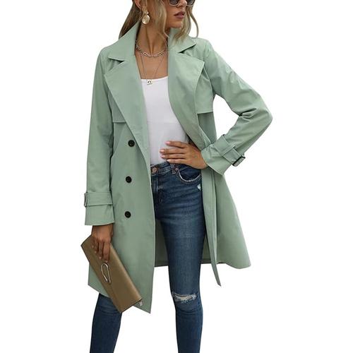 Trench-Coat Pour Femme Manteau Long Double Boutonnage Classique Automne Printemps Veste Coupe-Vent Manteau (Xl)