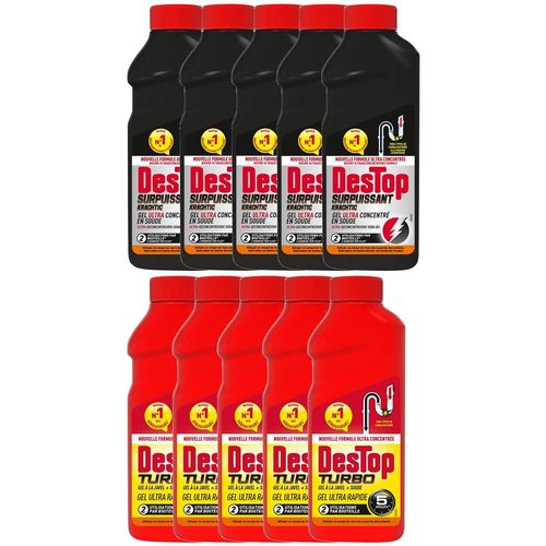 DESTOP Lot de 5 Gels Déboucheur Surpuissant 500ml + Turbo 5 min Javel 500ml