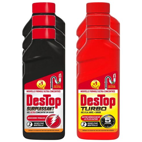 DESTOP Lot de 3 Gels Déboucheur Surpuissant 500ml + Turbo 5 min Javel 500ml