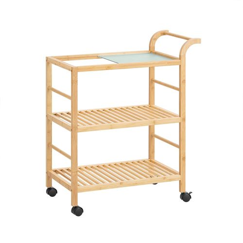 Sobuy Chariot De Service À Roulettes, Desserte De Cuisine Roulante, Étagère De Cuisine, Meuble De Rangement À 3 Niveaux Avec Poignée, Pour Cuisine, Salle À Manger Et Salon, 85x65,5x80 Cm, Svw24-N