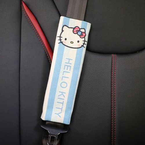 Bleu - Housse De Ceinture De Siège De Voiture, 1 Pièce, Dessin Animé Kitty, Protège Épaule, Belle Femme, Coton, Lin, Accessoires De Voiture, Décoration De Voiture