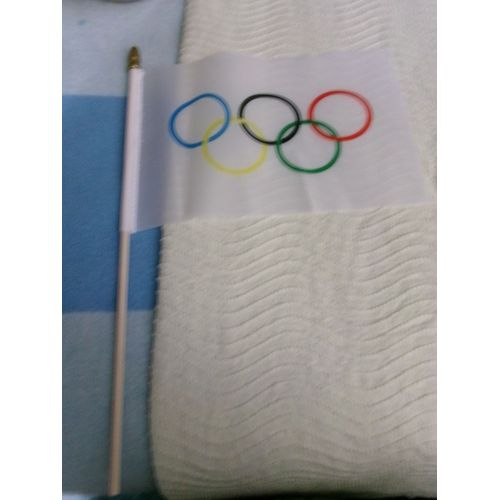 mini drapeau "Anneaux olympiques" blanc - 20 x 14 cm