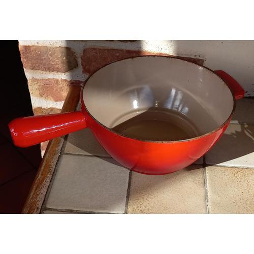 Poêlon En Fonte Émaillée 20cm Rouge Et Beige ,Hauteur 09.5cm Env.  - Poêlon ,Caquelon Savoyard  ,Poêle,Casserole ,Cocotte,Sauteuse 20x9cm Env