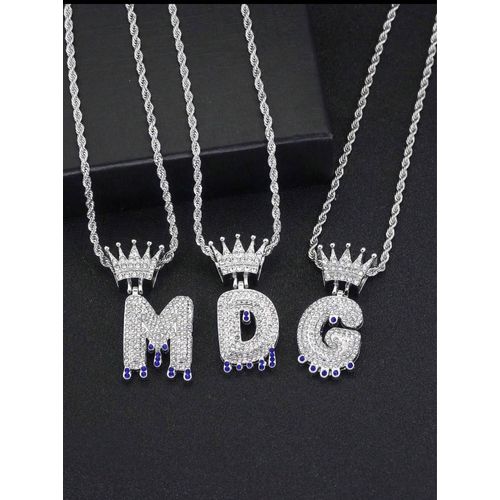 Collier Élégant Avec Pendentif Couronne Et Lettre Personnalisée , Orné De Strass Scintillants