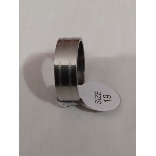 Bague En Acier Inoxydable,Metal Argenté,Dessin Double Ligne,Taille 19