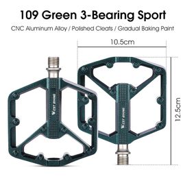 West Biking-Pédales De Vélo Larges En Alliage D'aluminium,Peinture Métallique Dégradée,Pédales Plates Coordonnantes,Document Du/3 Roulements - Type 3 Bearing Green