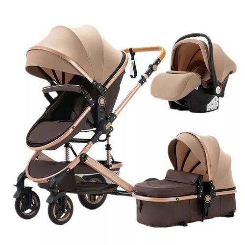 Poussette Pour Bébé, Yazoco, 530gp, Luxe 3 En 1, Cadre En Aluminium Noir, Kaki