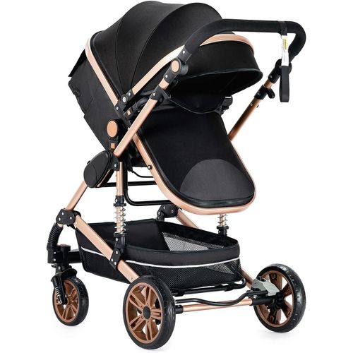 Poussette Pour Bébé, 3 En 1, Portable, Pliable, Multifonctionnelle, Noir Et Or