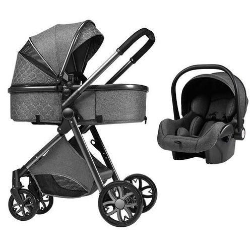 Poussette Bébé, 3 En 1, Pliable, Portable, 4 Roues, Gris Foncé