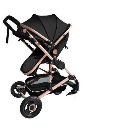 Poussette Pour Bébé, 3 En 1, Portable, Cadre En Aluminium, Pliable, Noir Et Or