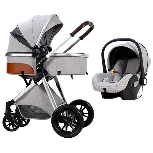 Poussette Bébé, 3 En 1, Pliable, Portable, 4 Roues, Gris Clair