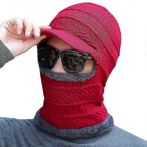 Hommes Hiver Cagoule Thermique Polaire Bonnet Chapeau Tricoté Cou Chaud Casquette