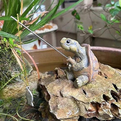 Créatif corde pêche tortue statue mignon simulation tortue résine figurine animal sculpture ornement extérieur maison jardin décor