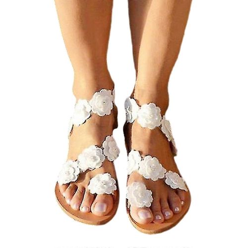 Sandales En Dentelle Femme, Sandales Plates Blanches Habillées, Sandales Boho, Sandales En Cuir Bien