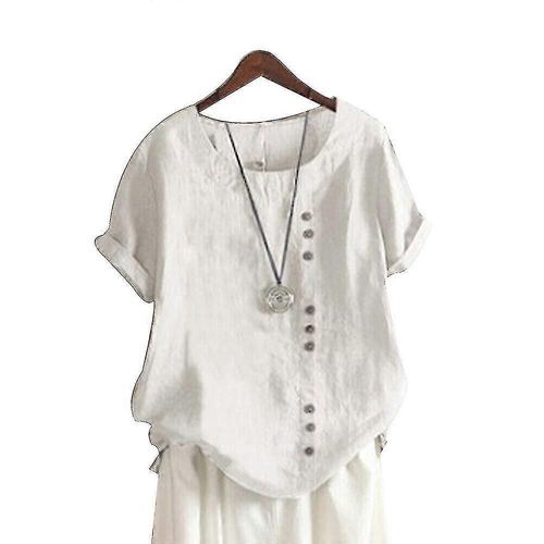 Femmes À Manches Courtes Solides Tops Dames Coton Lin Chemise Décontractée Blouse Lâche
