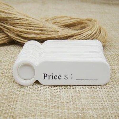 Étiquettes volantes en papier kraft blanc faites à la main avec amour,ficelle de chanvre pour bonbons,cadeau,présentoir de strass,forme mignonne,5x1.3cm,100 pièces + 100 pièces- Type tag with string#D
