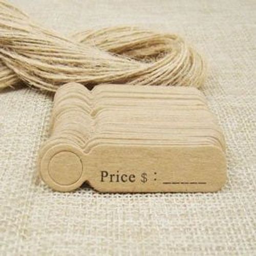 Étiquettes volantes en papier kraft blanc faites à la main avec amour,ficelle de chanvre pour bonbons,cadeau,présentoir de strass,forme mignonne,5x1.3cm,100 pièces + 100 pièces- Type tag with string#C