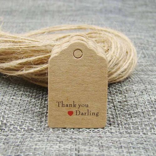 Étiquettes volantes en papier kraft blanc faites à la main avec amour,ficelle de chanvre pour bonbons,cadeau,présentoir de strass,forme mignonne,5x1.3cm,100 pièces + 100 pièces- Type tag with string#J