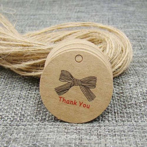 Étiquettes volantes en papier kraft blanc faites à la main avec amour,ficelle de chanvre pour bonbons,cadeau,présentoir de strass,forme mignonne,5x1.3cm,100 pièces + 100 pièces- Type tag with string#H