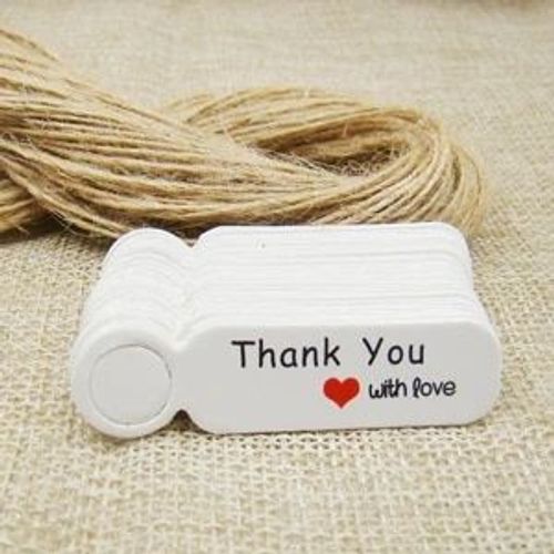 Étiquettes volantes en papier kraft blanc faites à la main avec amour,ficelle de chanvre pour bonbons,cadeau,présentoir de strass,forme mignonne,5x1.3cm,100 pièces + 100 pièces- Type tag with string#B