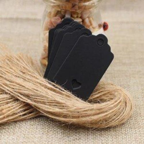 Étiquette de carte vierge en carton Kraft/noir/blanc,avec coeur creux,100 pièces + ficelle 100 chanvre pour cadeaux,5*3cm - Type tag with string #A