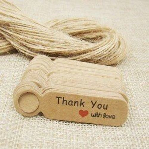 Étiquettes volantes en papier kraft blanc faites à la main avec amour,ficelle de chanvre pour bonbons,cadeau,présentoir de strass,forme mignonne,5x1.3cm,100 pièces + 100 pièces- Type tag with string#A